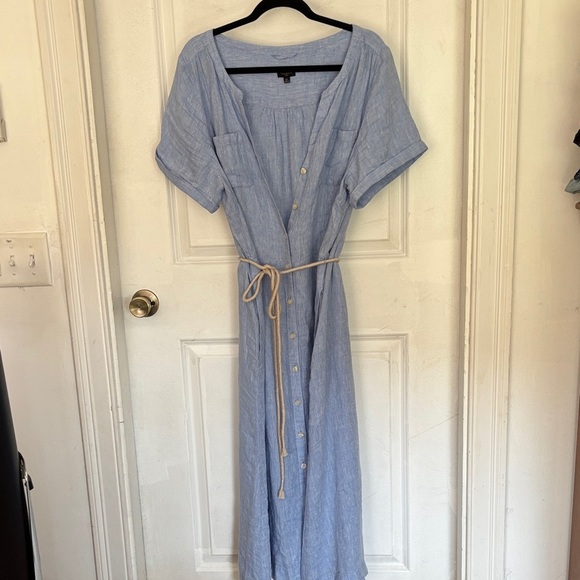 Talbots Blue chambray is Button-Front Dress with Belt - Picture 1 of 4